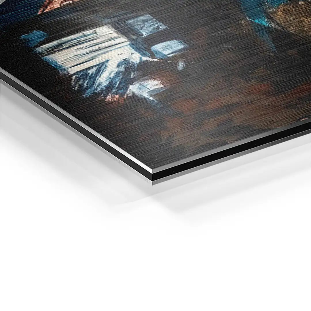 Detailansicht Wandbild Motorrad-Kunst auf gebürstetem Aluminium