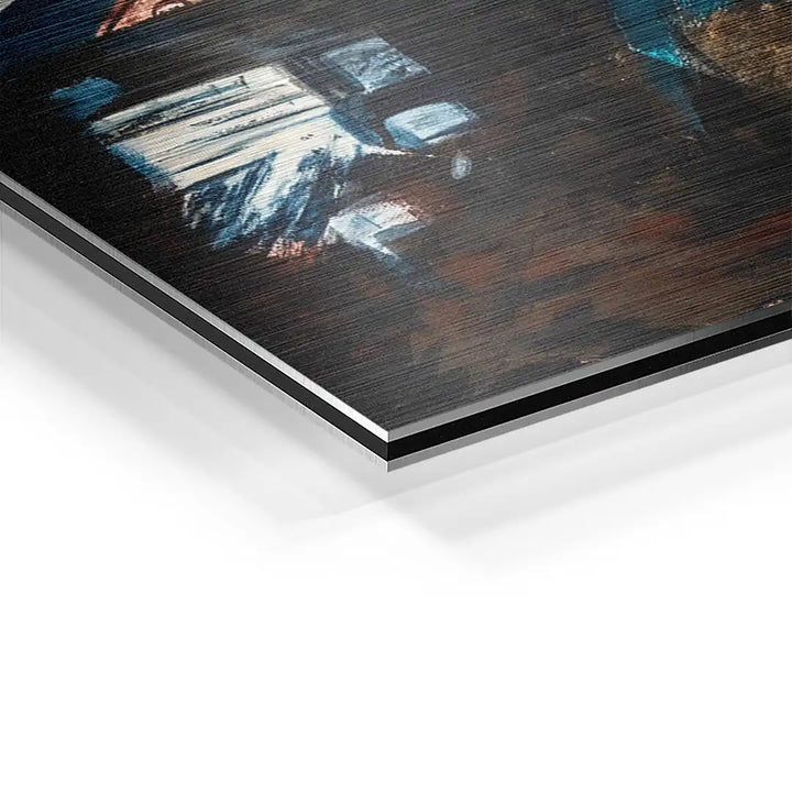 Detailansicht Wandbild Motorrad-Kunst auf gebürstetem Aluminium