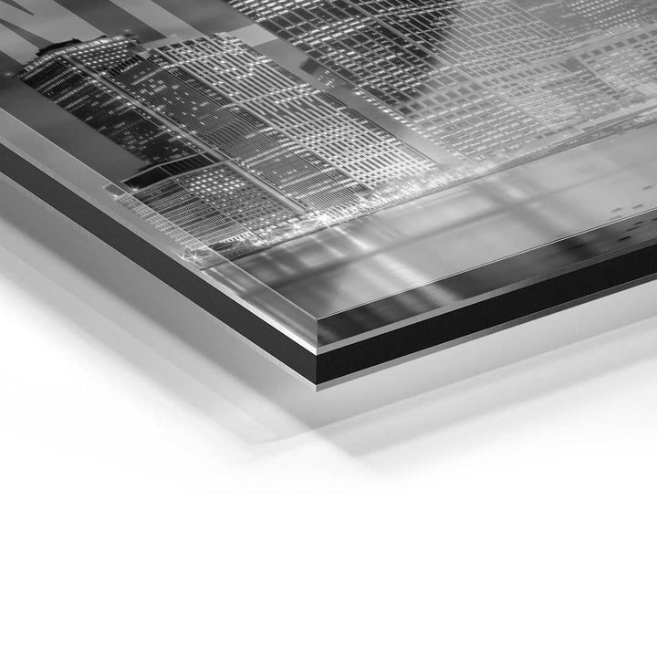 Detailaufnahme Acrylglas-Wandbild mit New York City Skyline in Schwarz-Weiß