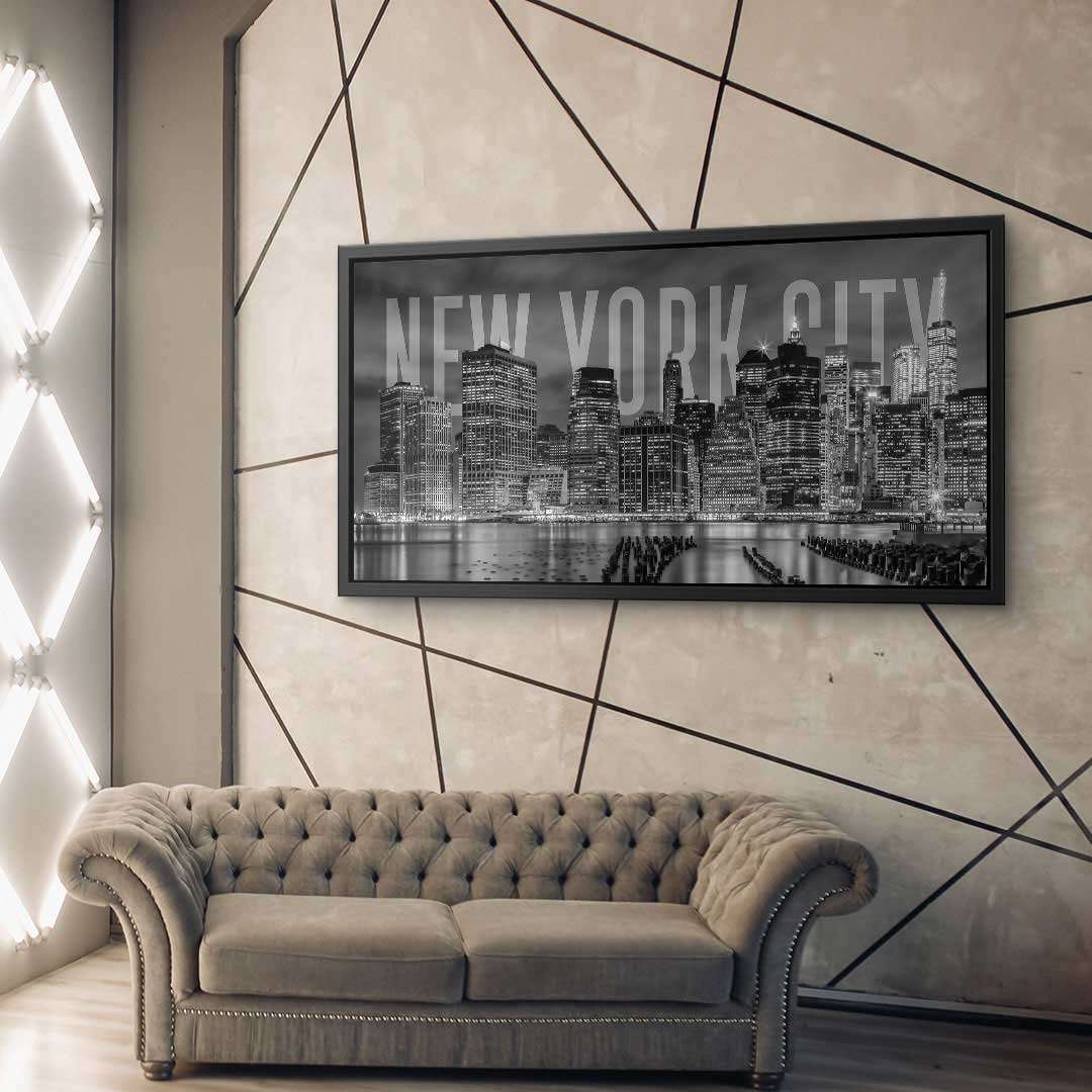 Schwarzweiß Wandbild New York City Skyline im modernen Wohnzimmer, stilvolle Städte-Kunst
