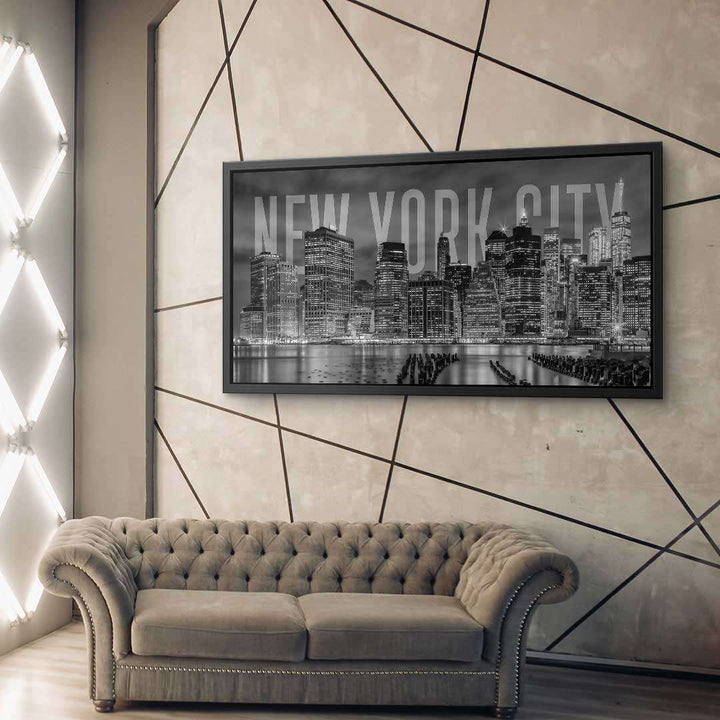 Schwarzweiß Wandbild New York City Skyline im modernen Wohnzimmer, stilvolle Städte-Kunst