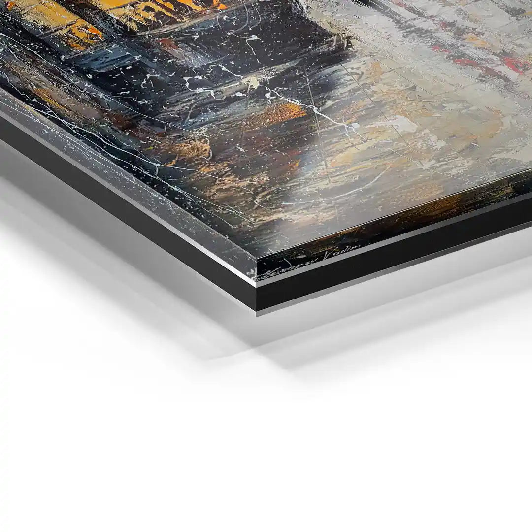 Detailaufnahme nostalgisches Acrylglas-Wandbild mit abstrakter Kunst und Struktur