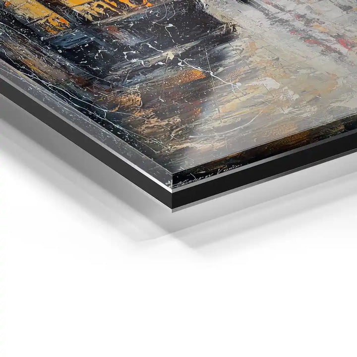 Detailaufnahme nostalgisches Acrylglas-Wandbild mit abstrakter Kunst und Struktur