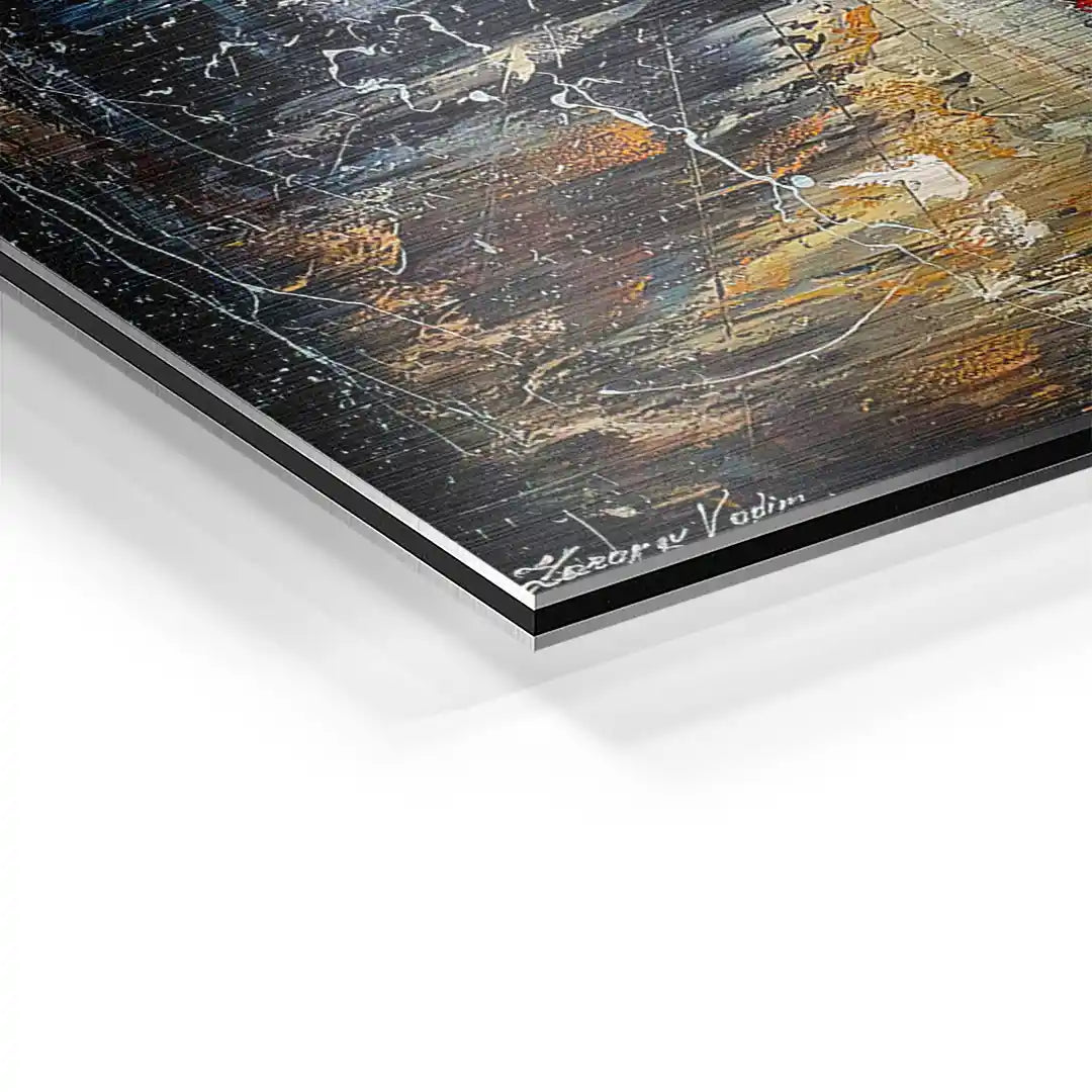 Detailansicht nostalgisches Wandbild, abstrakte Kunst auf Aluminium, moderne Struktur