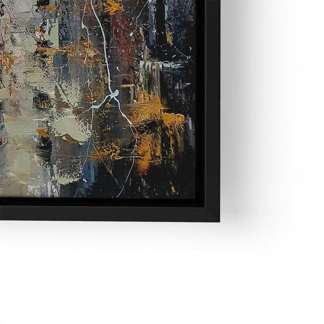 Abstraktes Wandbild in Schwarz, Grau und Gold mit Struktur, moderner Rahmen, Kunst kaufen