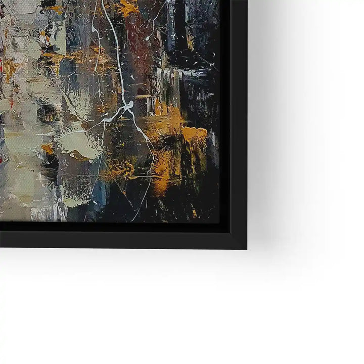Abstraktes Wandbild in Schwarz, Grau und Gold mit Struktur, moderner Rahmen, Kunst kaufen