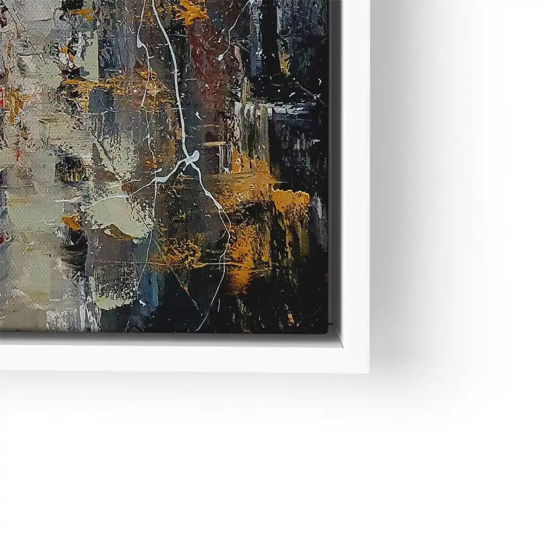 Abstraktes Wandbild mit nostalgischen Farben, Gold-Akzenten und moderner Kunst im Rahmen