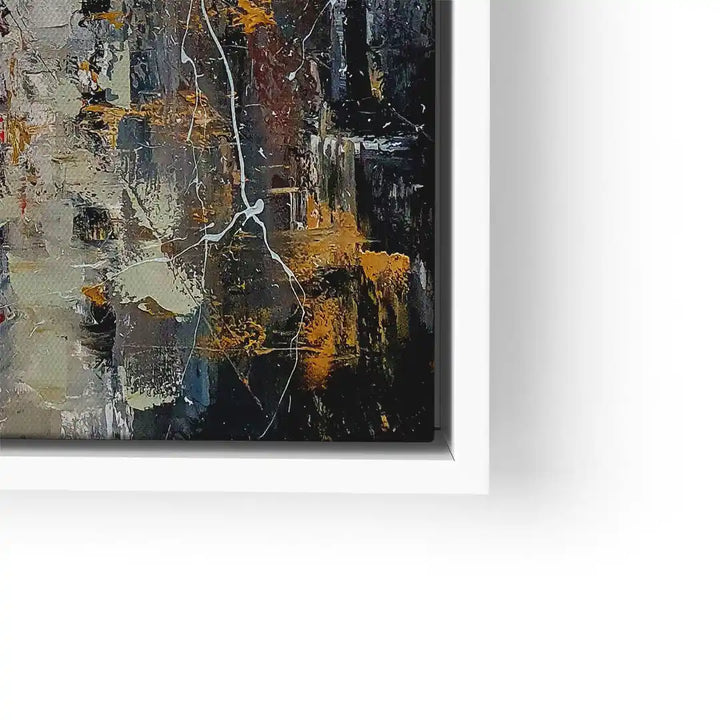 Abstraktes Wandbild mit nostalgischen Farben, Gold-Akzenten und moderner Kunst im Rahmen