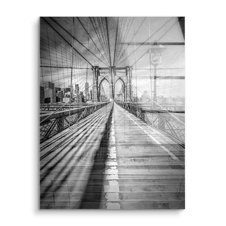 Schwarz-weiß Wandbild der Brooklyn Bridge in New York, Stadtmotiv, moderne Fotokunst