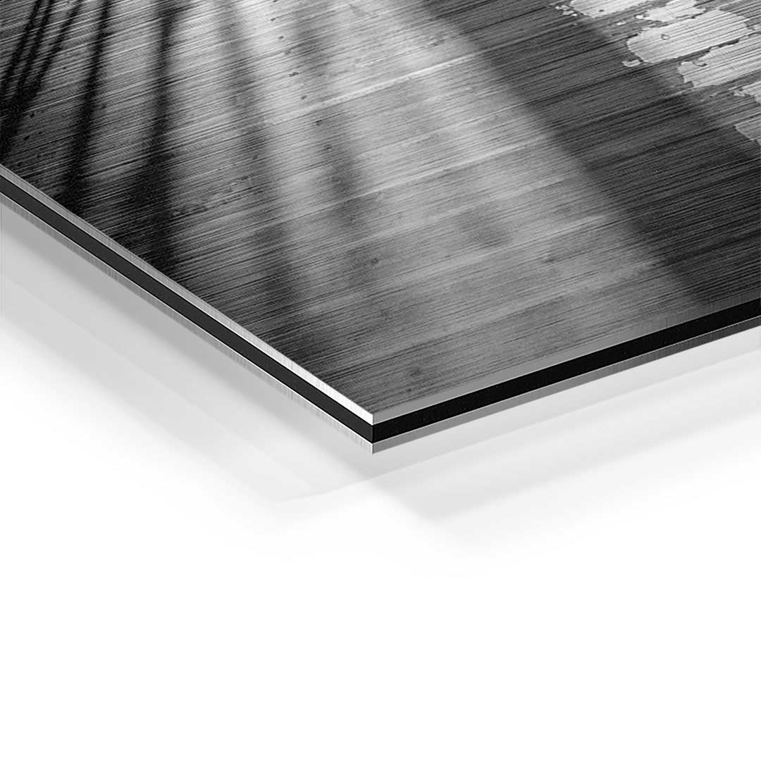 Detailansicht Wandbild Brooklyn Bridge NYC auf gebürstetem Aluminium, moderne Kunst