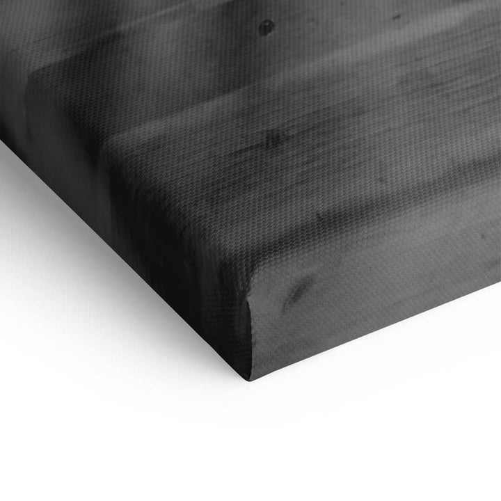 Detailaufnahme schwarze Leinwandkante von Wandbild, strukturierte Oberfläche, moderner Kunstdruck