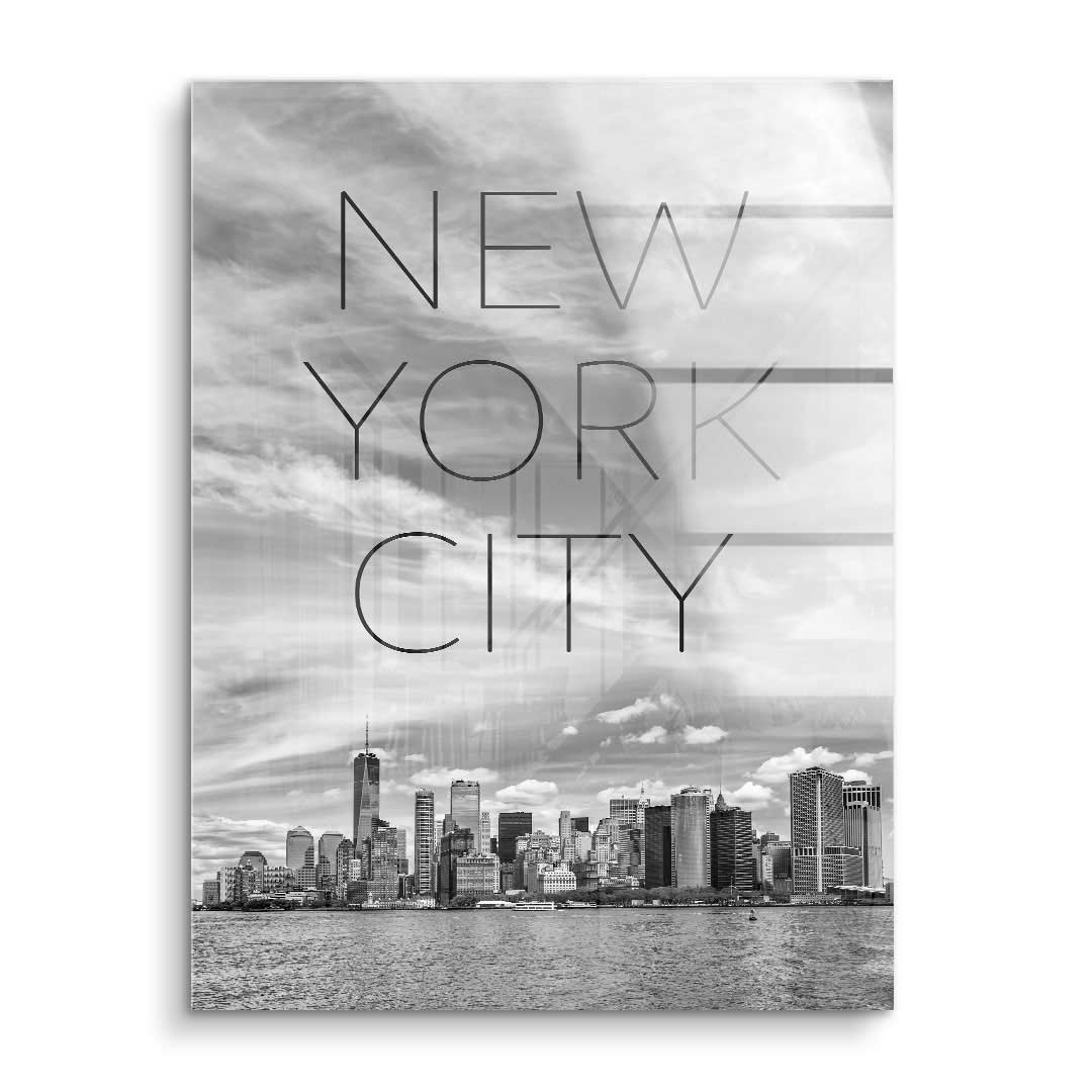 Schwarz-weiß Wandbild mit New York City Skyline und moderner Schriftkunst