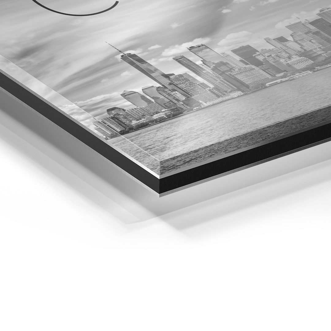 Detailaufnahme Acrylglas-Wandbild New York Skyline, modern, schwarz-weiß, Wasser, Stadt