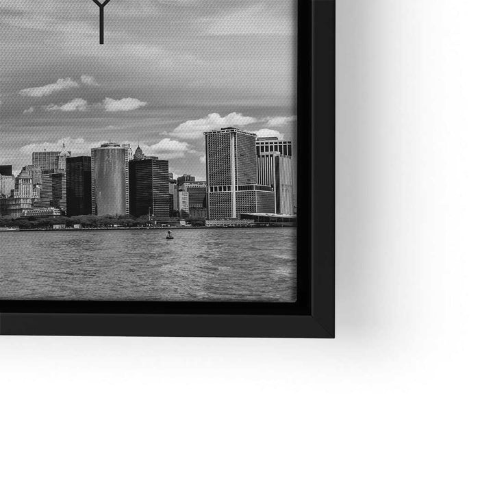 Schwarz-weiß Wandbild mit NYC Skyline, moderne Kunst auf Leinwand, Blick aufs Wasser