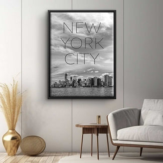 Schwarz-weiß Wandbild New York City Skyline im modernen Wohnzimmer, stilvolle Kunst