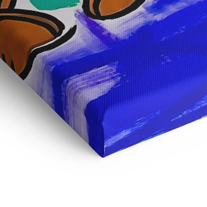 Detail Leinwanddruck, Comic Kunst mit blauen und weißen Pinselstrichen, bunte Konturen