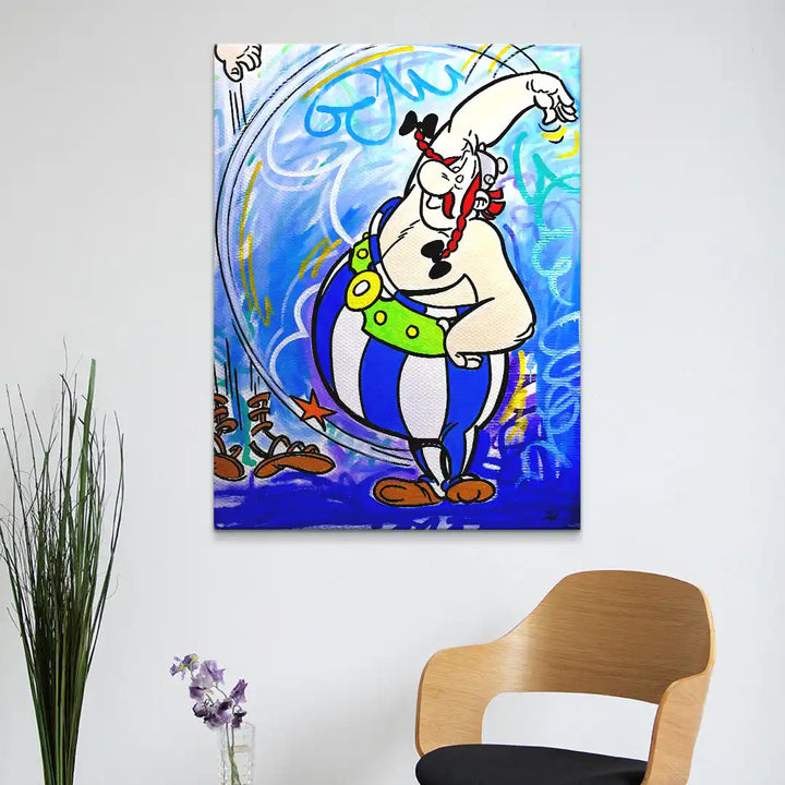 Modernes Wandbild mit Comicfigur in Blau, Wohnzimmerdeko, Kunst für Pop Art Fans
