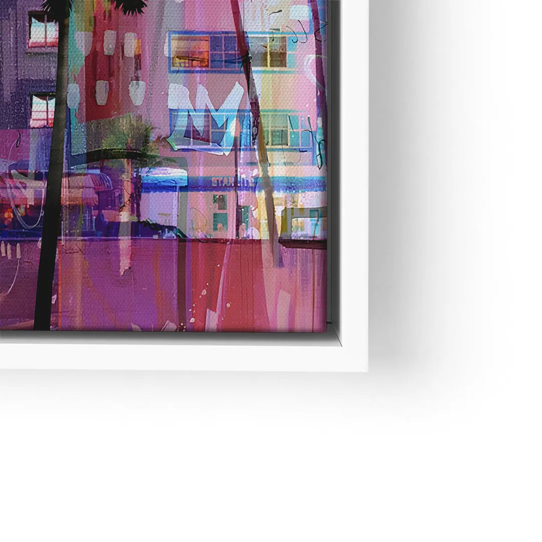 Modernes Wandbild mit bunter Ocean-Stadt, Palmen und abstrakter Kunst auf Leinwand