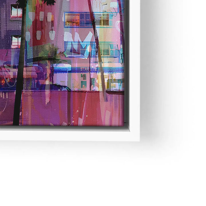 Modernes Wandbild mit bunter Ocean-Stadt, Palmen und abstrakter Kunst auf Leinwand