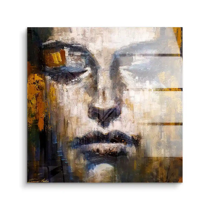 Modernes Wandbild, Ölgemälde als Frauenporträt in Acryl mit abstrakten Farbakzenten