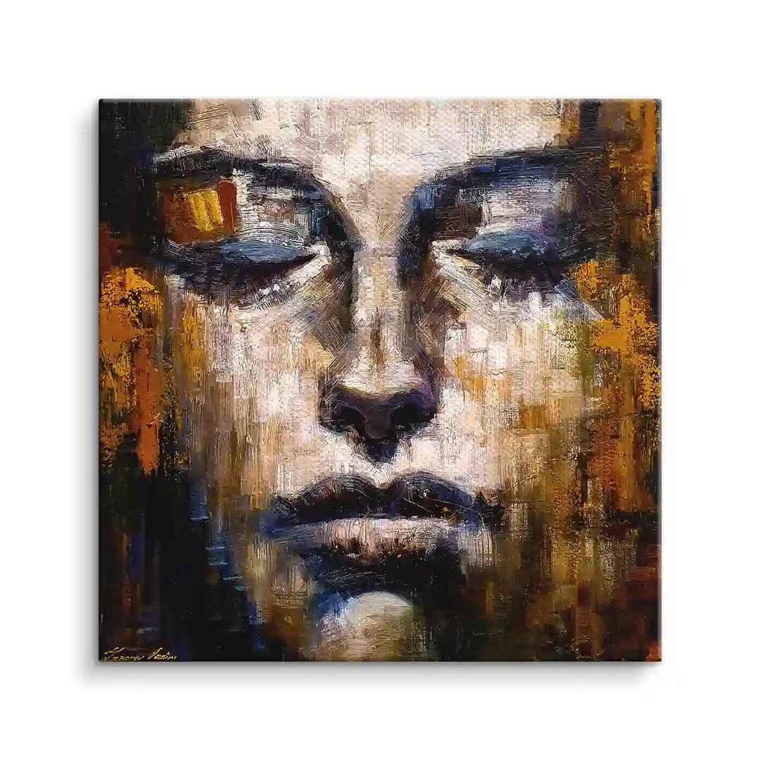 Modernes Wandbild Ölgemälde abstraktes Frauenportrait in warmen Farben auf Leinwand