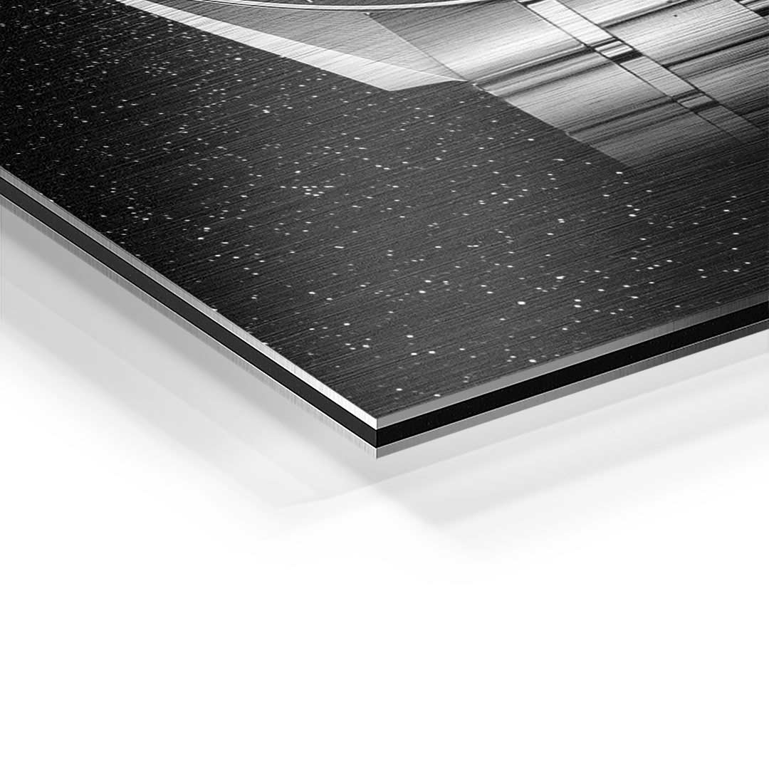 Detailaufnahme Wandbild mit gebürsteter Aluminium-Oberfläche, Sternenmuster, modernes Design