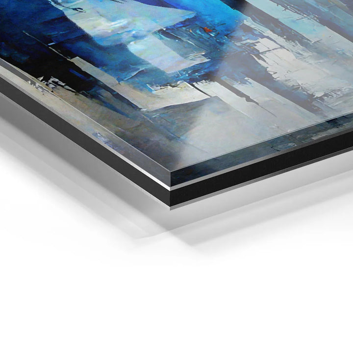 Detailansicht Acrylglas Wandbild mit abstraktem, blauem Motiv in modernen Farben