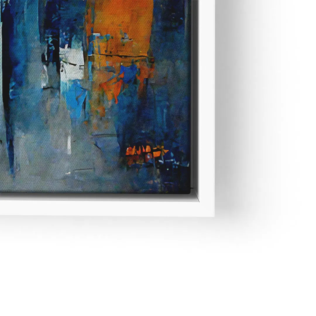 Abstraktes Wandbild mit orangefarbenem Herz auf blauem Hintergrund, moderne Kunst