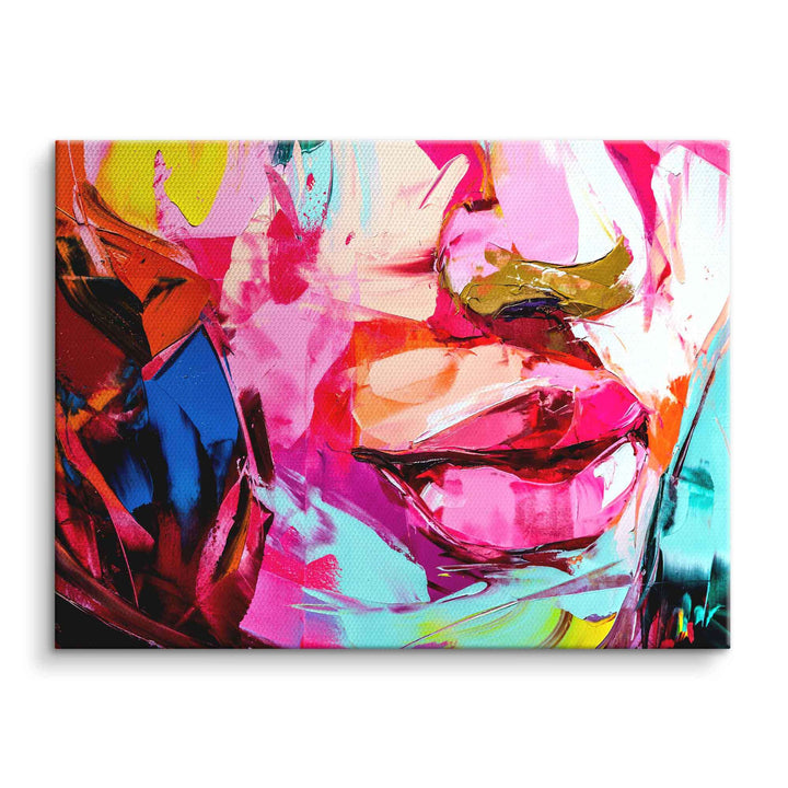 Abstraktes Leinwandbild buntes Gesicht, moderne Kunst, leuchtende Farben, Wanddekoration