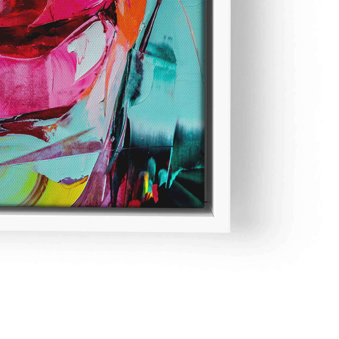 Abstraktes Wandbild mit farbigem Paint Face Motiv in modernem Stil im weißen Rahmen