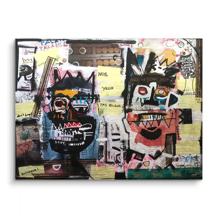 Modernes Wandbild mit abstrakten, bunten Gesichtern im Graffiti-Stil, Palais de Justice Motiv
