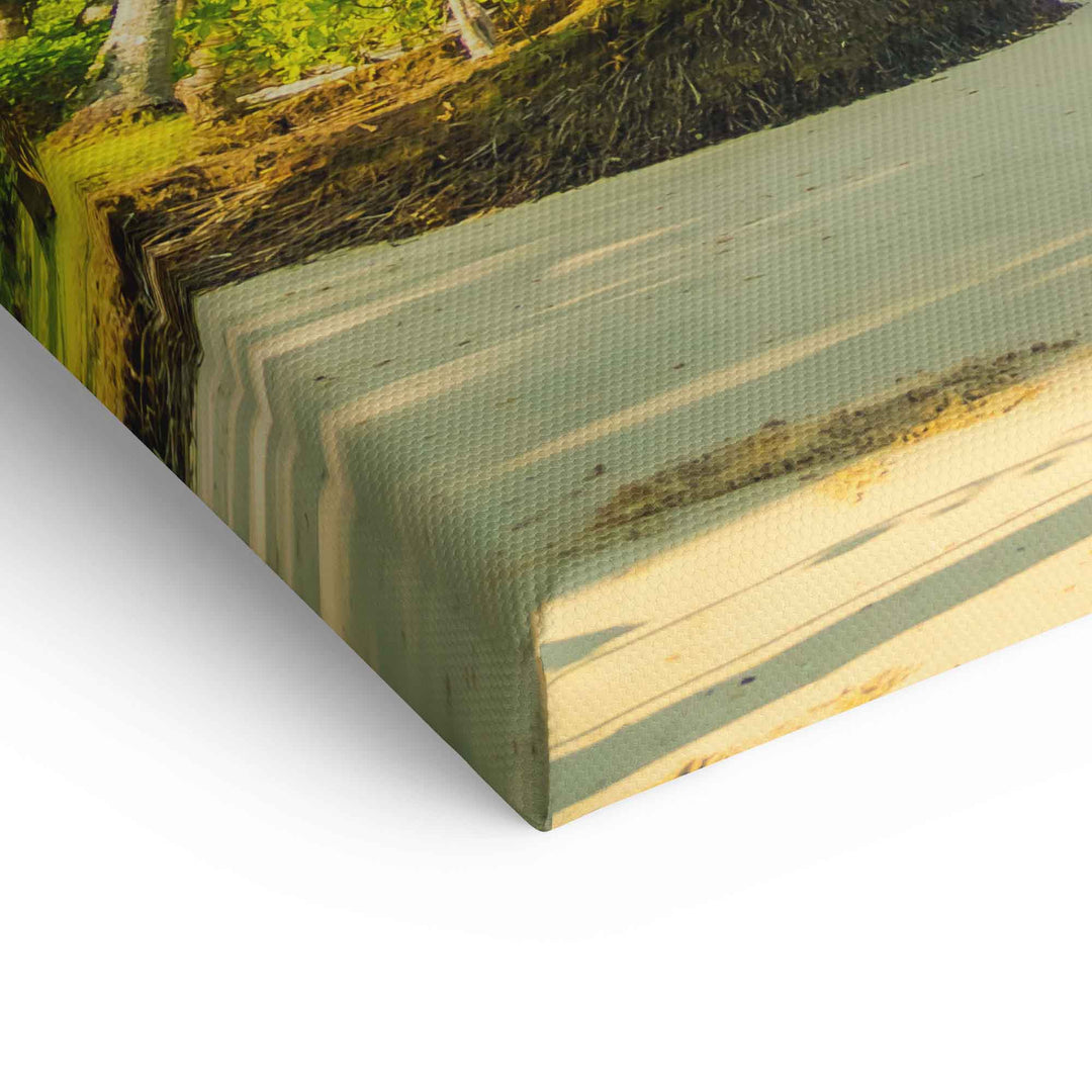 Detailansicht Leinwandbild mit Palmen, Strand und Meer, strukturierte Oberfläche