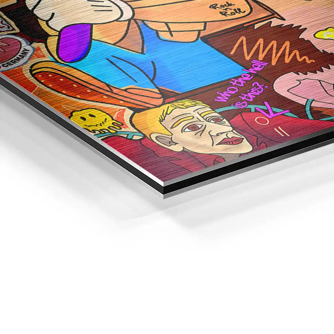 Comic Wandbild auf Aluminium mit Panzerknacker-Motiv und bunten Pop Art Details