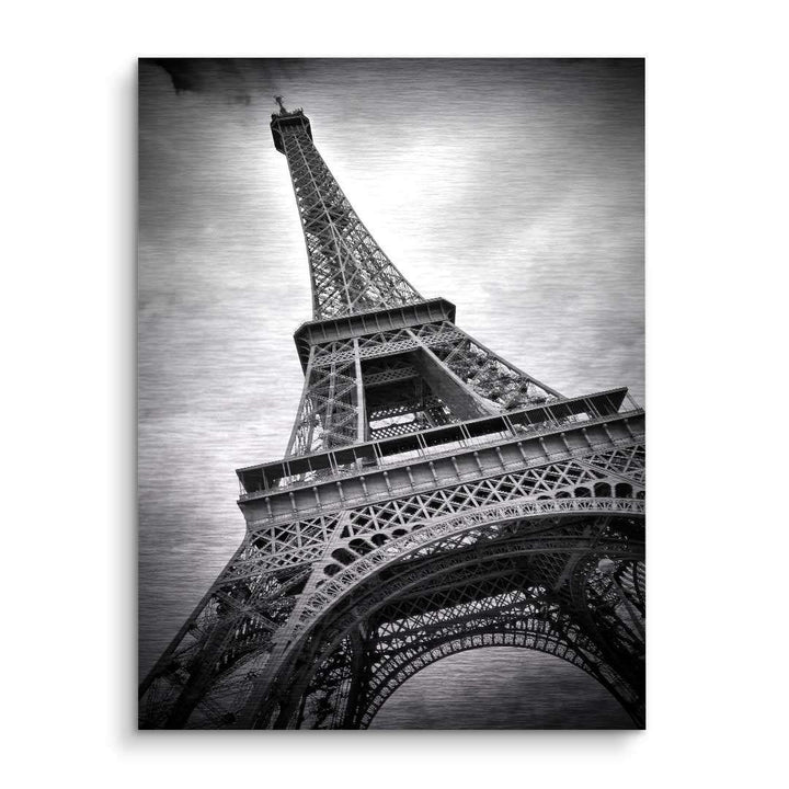 Schwarzweiß Wandbild Eiffelturm Paris modernes Kunstmotiv, architektonischer Fokus