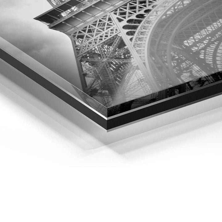 Detailansicht Wandbild auf Acrylglas mit Schwarz-Weiß-Motiv Eiffelturm Paris