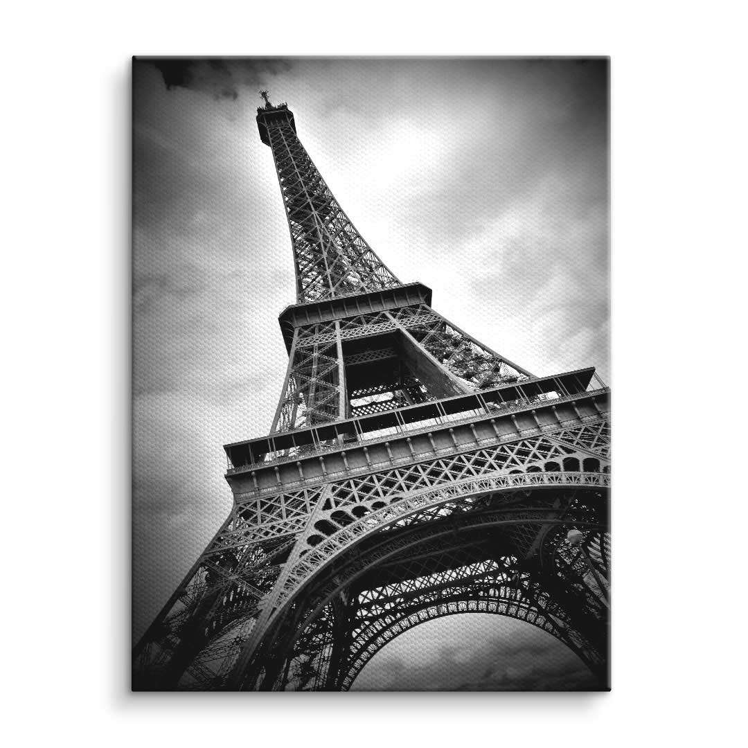 Schwarz-weiß Wandbild vom Eiffelturm in Paris, moderne Kunst auf Leinwand