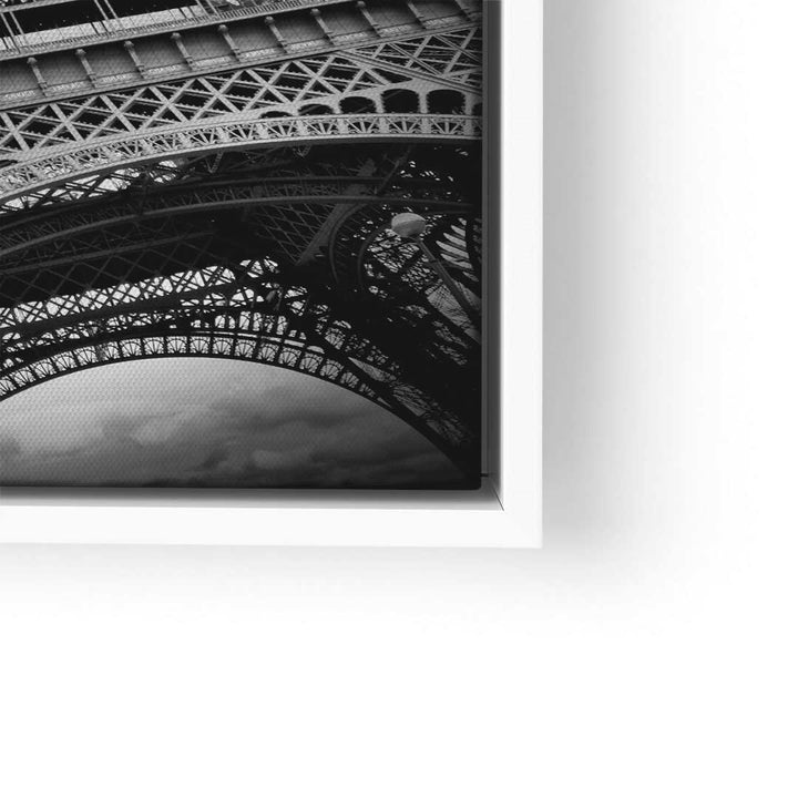 Schwarz-weiß Wandbild mit Detailaufnahme vom Eiffelturm in Paris, modernes Kunstbild