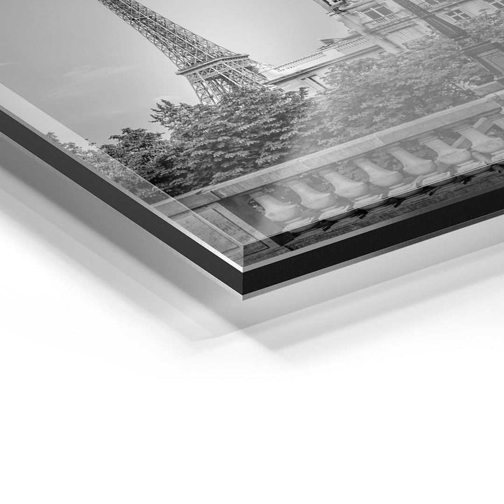 Detailansicht Acrylglas Wandbild Paris mit Eiffelturm in Schwarz-Weiß