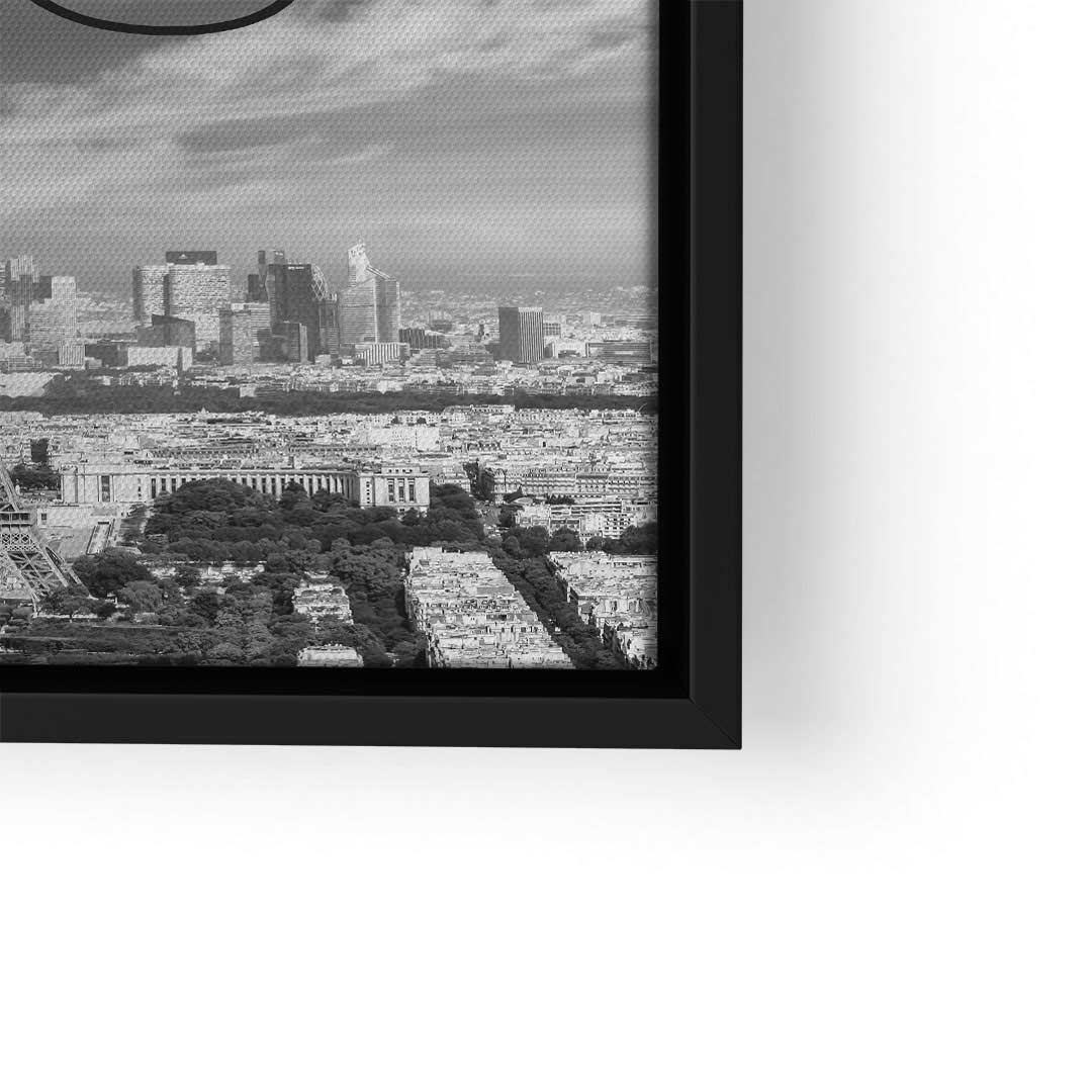 Schwarz-weiß Wandbild Paris Skyline mit modernem Rahmen, Städtebild Kunst für Wohnzimmer