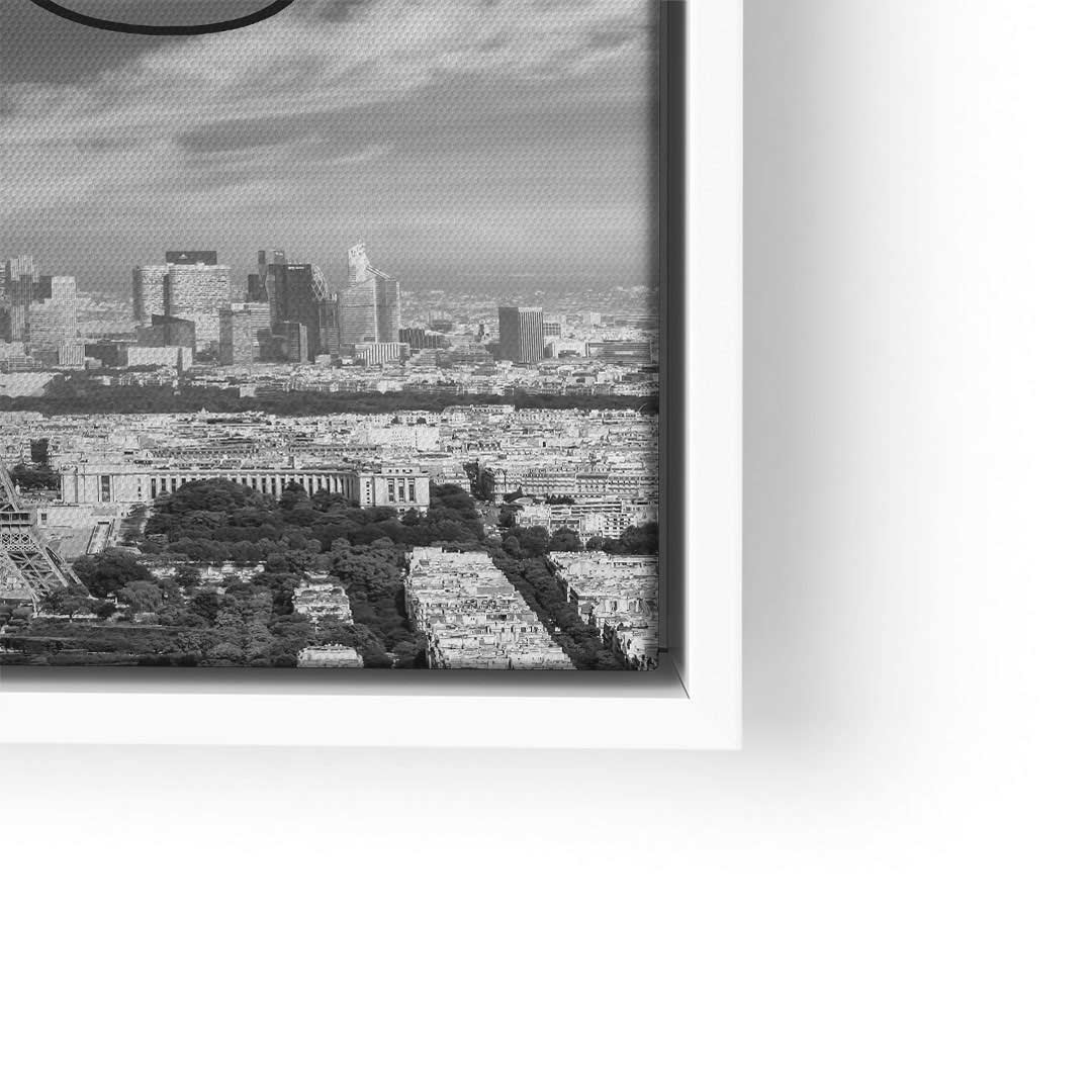 Schwarz-weiß Wandbild mit Paris Skyline im modernen Rahmen, Kunstdruck Stadtansicht