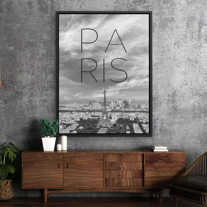 Schwarzes Weiß Wandbild mit Paris Skyline und Eiffelturm, modernes Wohnzimmer Dekor