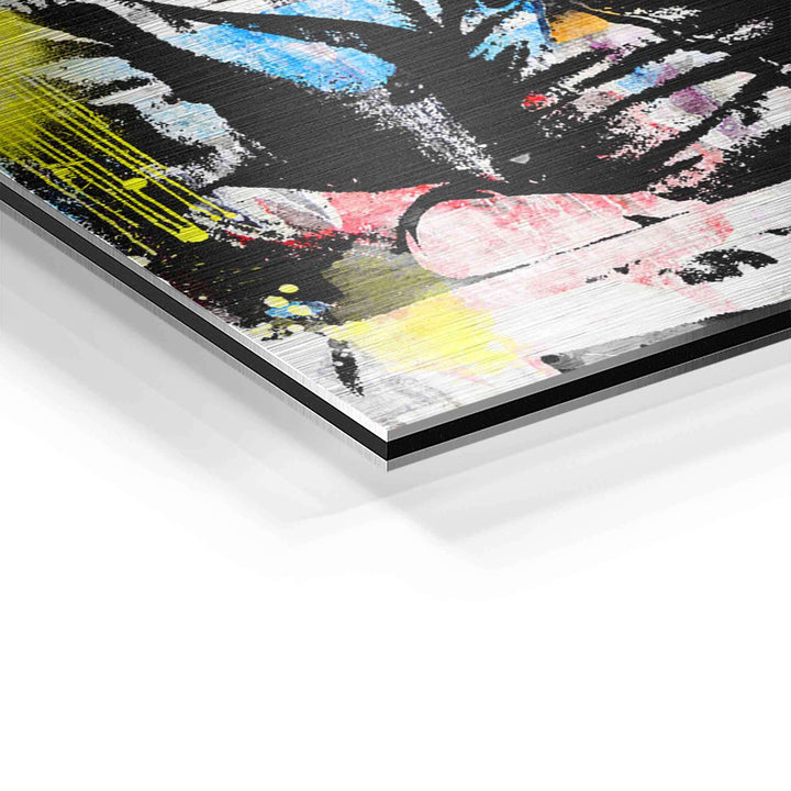 Detailansicht modernes Pop Art Wandbild auf Aluminium mit bunten Pinselstrichen