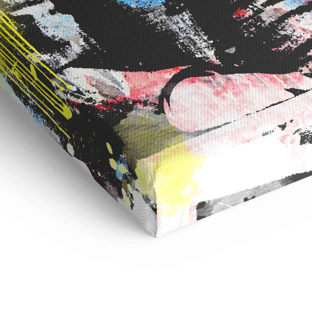Detail einer bunten Pop Art Leinwand mit abstrakten Farbspritzern und Textur