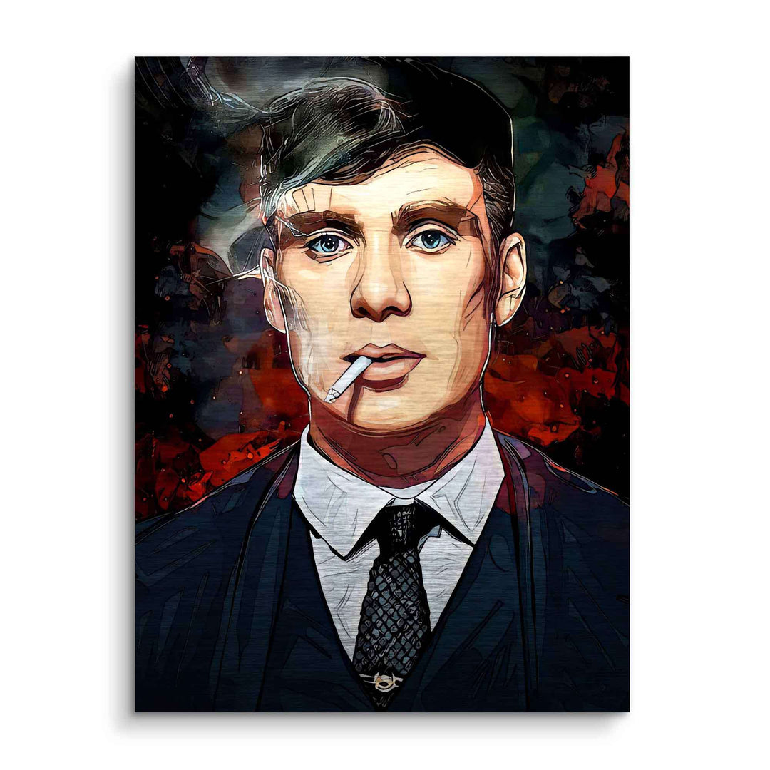 Modernes Wandbild im Comic-Stil mit elegant gekleideter Männerfigur, Zigarettenmotiv