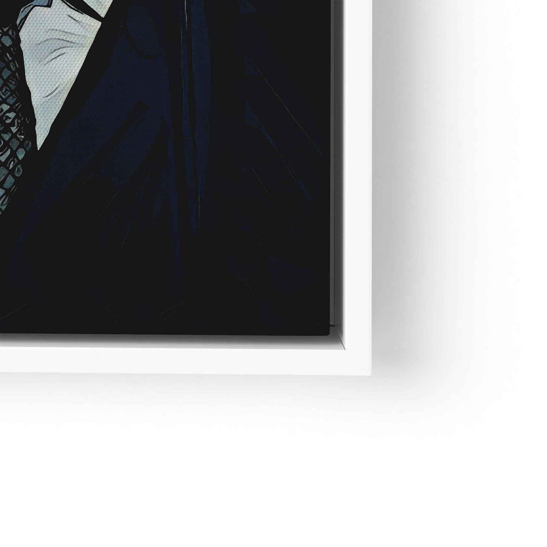 Detail eines modernen Wandbilds im Comic-Stil mit elegant gekleideter Figur im Anzug