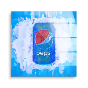 Modernes Wandbild im Pop Art Stil mit abstraktem Pepsi-Logo auf blau-weißem Hintergrund