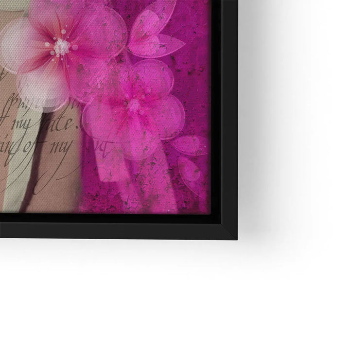Modernes Wandbild mit pinken Blumen, abstrakte Kunst auf Leinwand im schwarzen Rahmen