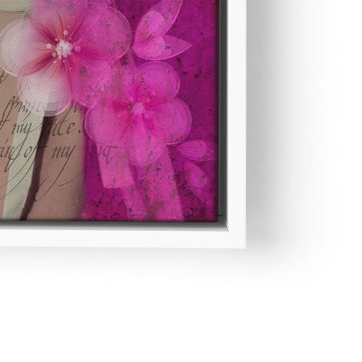 Modernes Wandbild mit pinken Blumen, abstrakt gestaltet auf Leinwand im weißen Rahmen