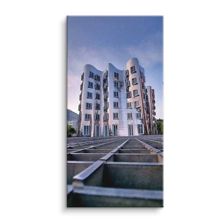 Modernes Wandbild mit wellenförmigem Gebäude, Architektur Kunst auf Leinwand
