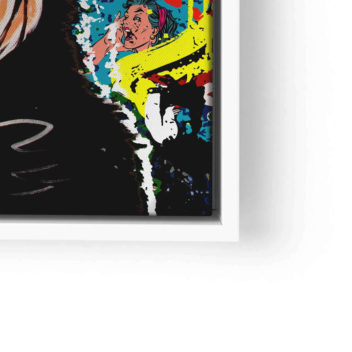 Pop Art Wandbild mit Affe und Comic-Frau, bunte Farben, moderner Kunstdruck